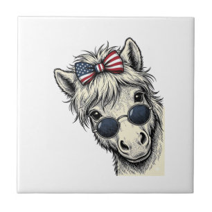 Patriotic Pony With Sunglasses Vintage Vector Desi Tile
