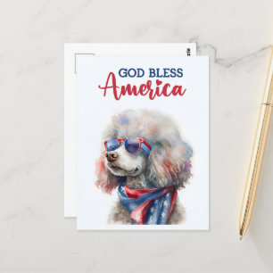 Patriotic Poodle, God Bless America Postcard