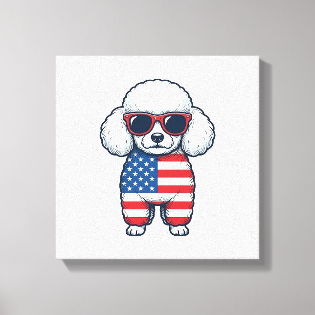 Patriotic Poodle in Sunglasses Vector Design_1 Canvas Print (Front)