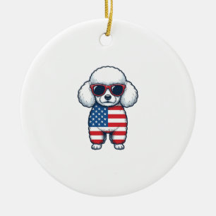 Patriotic Poodle in Sunglasses Vector Design_1 Ceramic Tree Decoration