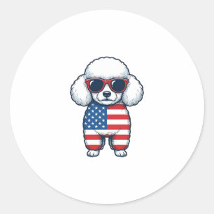 Patriotic Poodle in Sunglasses Vector Design_1 Classic Round Sticker