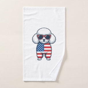 Patriotic Poodle in Sunglasses Vector Design_1 Hand Towel