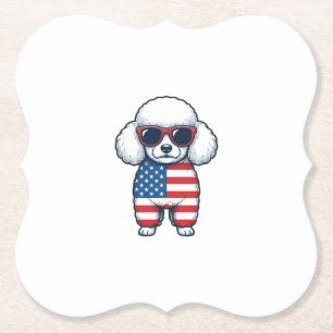 Patriotic Poodle in Sunglasses Vector Design_1 Paper Coaster