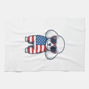 Patriotic Poodle in Sunglasses Vector Design_1 Tea Towel