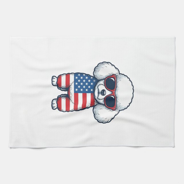 Patriotic Poodle in Sunglasses Vector Design_1 Tea Towel (Horizontal)