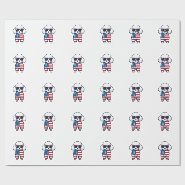 Patriotic Poodle in Sunglasses Vector Design_1 Wrapping Paper (Flat)