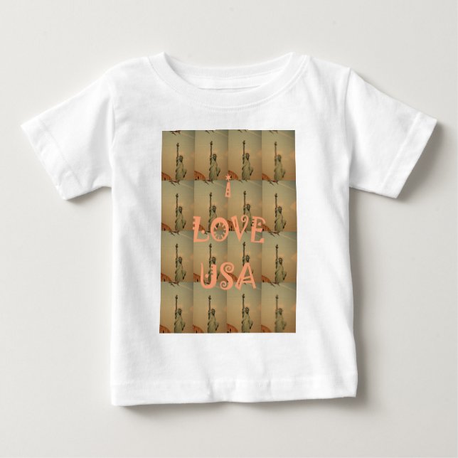 Patriotic Pop Art: "I Love USA" Graphic Art Design Baby T-Shirt (Front)