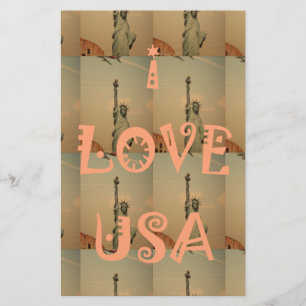 Patriotic Pop Art: "I Love USA" Graphic Art Design Stationery