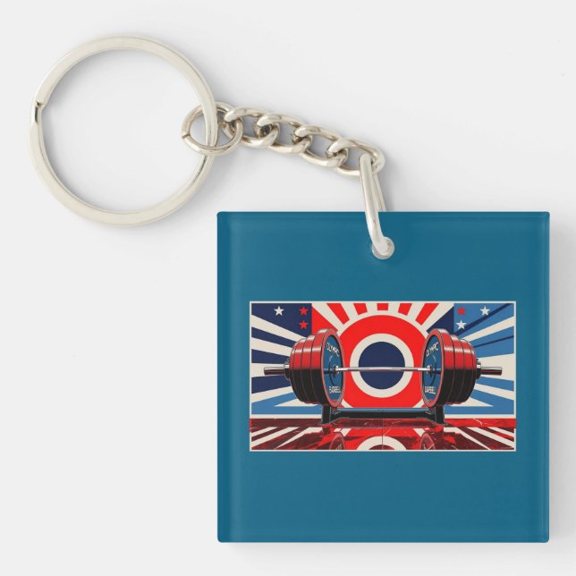 Patriotic Pop Art Olympic Barbell Set Key Ring (Front)