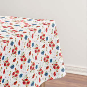 Patriotic Poppies Floral in Red White Blue Tablecloth