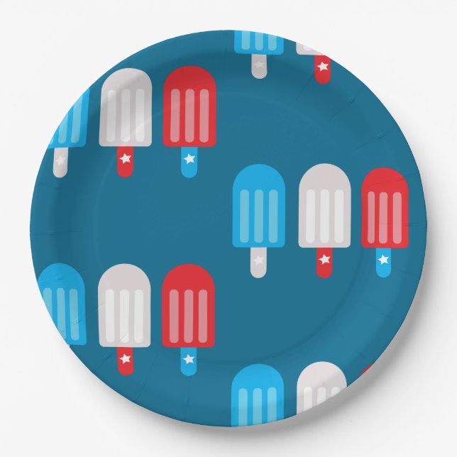 Patriotic Popsicle Pattern Paper Plate (Front)