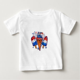 Patriotic Popsicles Ice Cream 4th of July Baby T-Shirt