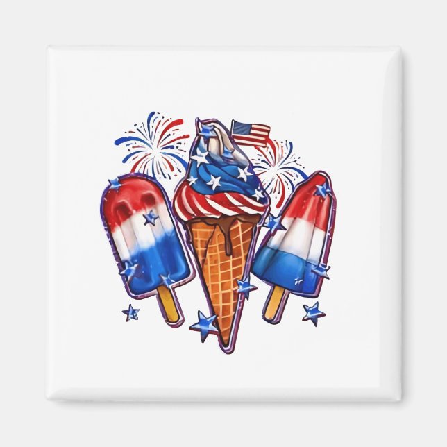 Patriotic Popsicles Ice Cream 4th of July Magnet (Front)