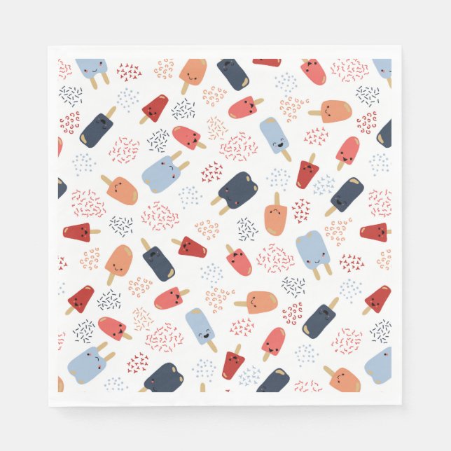 Patriotic Popsicles in Red, White and Blue Apron K Napkin (Front)