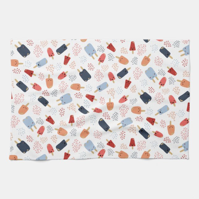 Patriotic Popsicles in Red, White and Blue Apron Tea Towel (Horizontal)