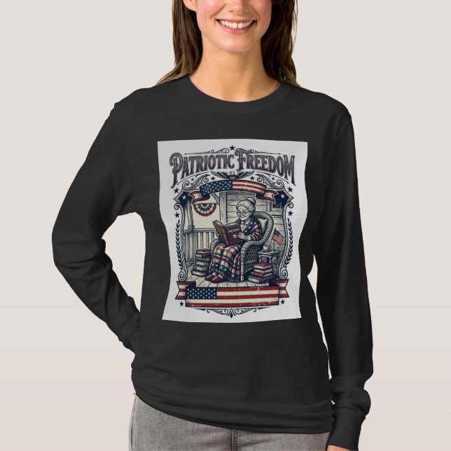 Patriotic Porch Bookworm Vector Graphic Tee (Front)