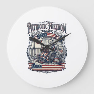 Patriotic Porch Bookworm Vector Graphic Tee Large Clock
