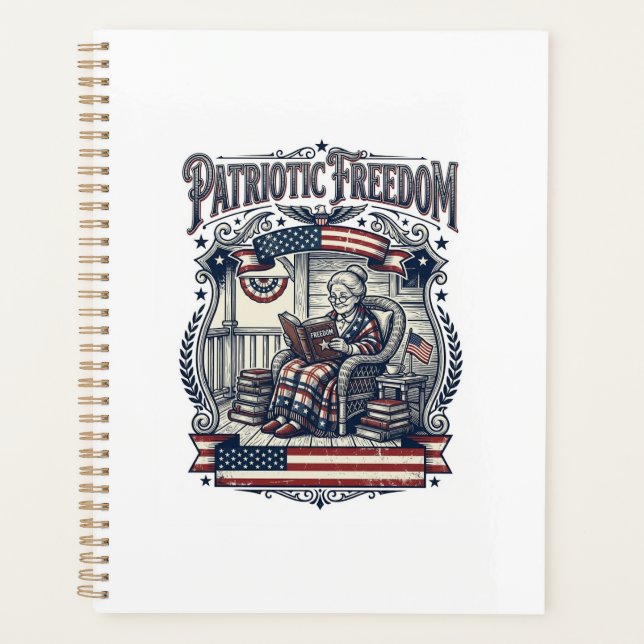 Patriotic Porch Bookworm Vector Graphic Tee Planner (Front)