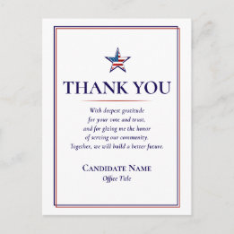 Patriotic Post-Election Volunteer Donor Thank You Postcard