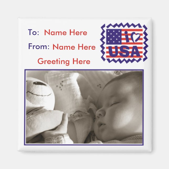 Patriotic Postcard Style Picture Frame Magnet (Front)
