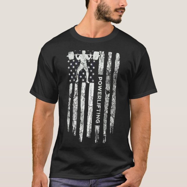 Patriotic Power Lifter Gym  American Flag Powerlif T-Shirt (Front)