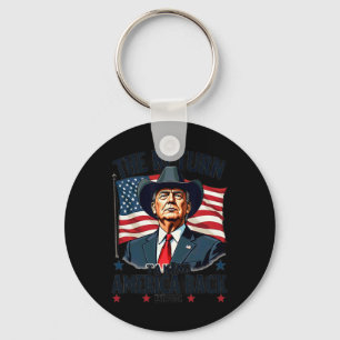 Patriotic President Donald Trump Cowboy Taking Ame Key Ring