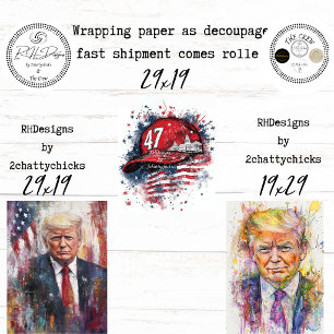 Patriotic Presidential Portrait Abstract Decoupage Wrapping Paper Sheet