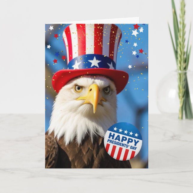 Patriotic Presidents Day Bald Eagle Uncle Sam Hat Card (Front)