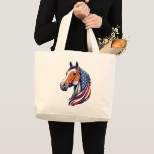 Patriotic Pride : Quarter Horse with American Flag Large Tote Bag