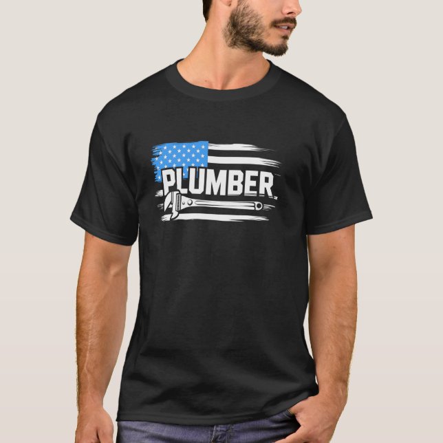 Patriotic Profession Plumbing Flags and Tools T-Shirt (Front)