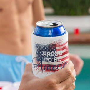 Patriotic   Proud To American   Flag   4th of July Can Cooler