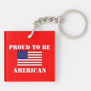 Patriotic Proud to be American Red White and Blue Key Ring