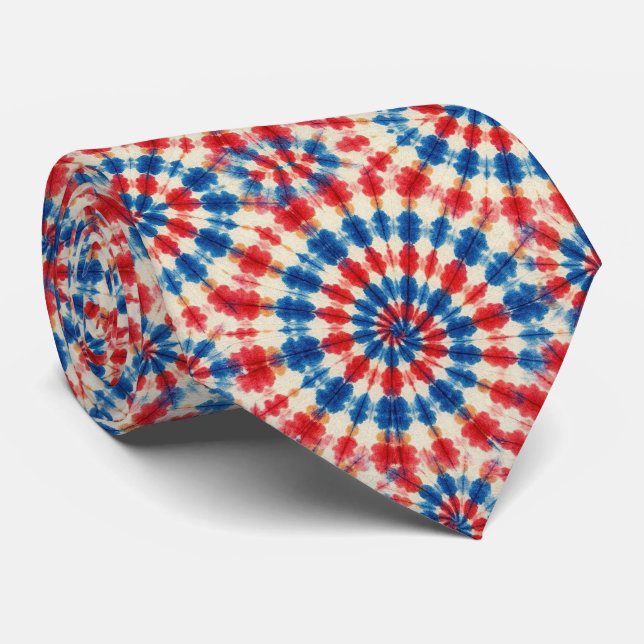 Patriotic Psychedelic Tie-Dye Pattern Tie (Rolled)