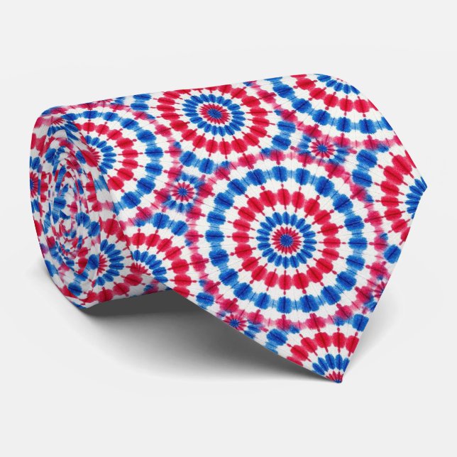 Patriotic Psychedelic Tie-Dye Pattern Tie (Rolled)