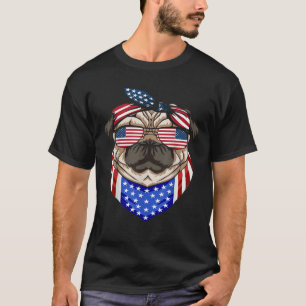 Patriotic Pug 4th Of July Cute Dog American Flag S T-Shirt