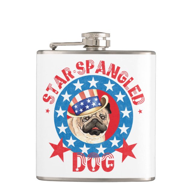Patriotic Pug Hip Flask (Front)