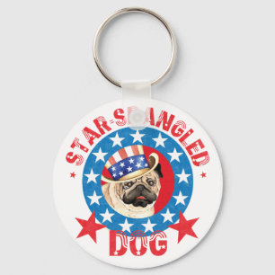 Patriotic Pug Key Ring
