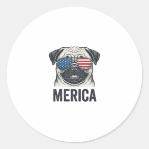 Patriotic Pug Merica Vintage Engraving Shirt Desig Classic Round Sticker