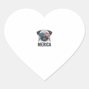 Patriotic Pug Merica Vintage Engraving Shirt Desig Heart Sticker