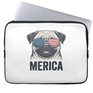 Patriotic Pug Merica Vintage Engraving Shirt Desig Laptop Sleeve