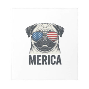 Patriotic Pug Merica Vintage Engraving Shirt Desig Notepad
