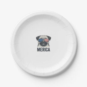 Patriotic Pug Merica Vintage Engraving Shirt Desig Paper Plate