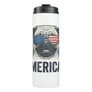 Patriotic Pug Merica Vintage Engraving Shirt Desig Thermal Tumbler