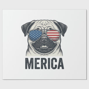 Patriotic Pug Merica Vintage Engraving Shirt Desig Wrapping Paper