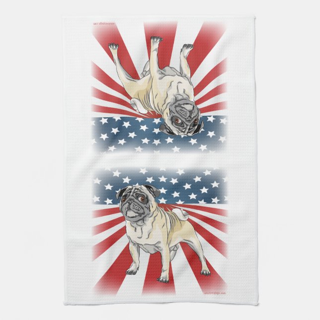 Patriotic Pug Tea Towel (Vertical)