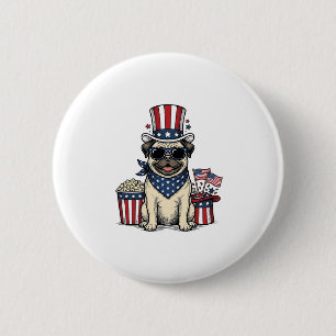 Patriotic Pug Vintage Engraving Dog Shirt Design_1 6 Cm Round Badge