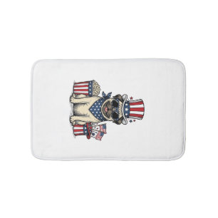 Patriotic Pug Vintage Engraving Dog Shirt Design_1 Bath Mat