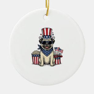 Patriotic Pug Vintage Engraving Dog Shirt Design_1 Ceramic Tree Decoration