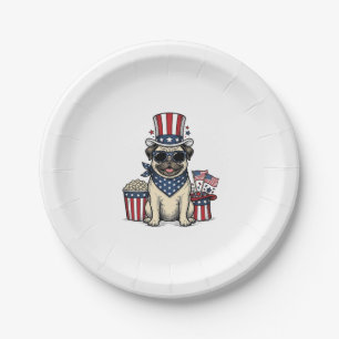 Patriotic Pug Vintage Engraving Dog Shirt Design_1 Paper Plate