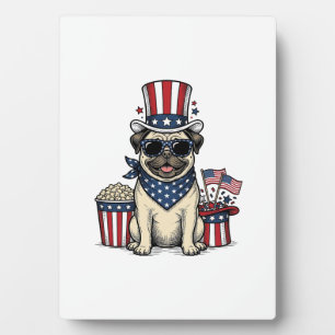 Patriotic Pug Vintage Engraving Dog Shirt Design_1 Plaque